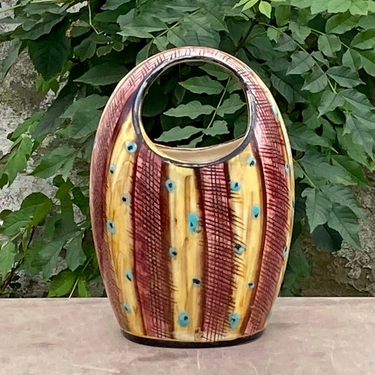 Vase en Faïence Émaillée Hubert Bequet à Double Ouverture – Années 50-60