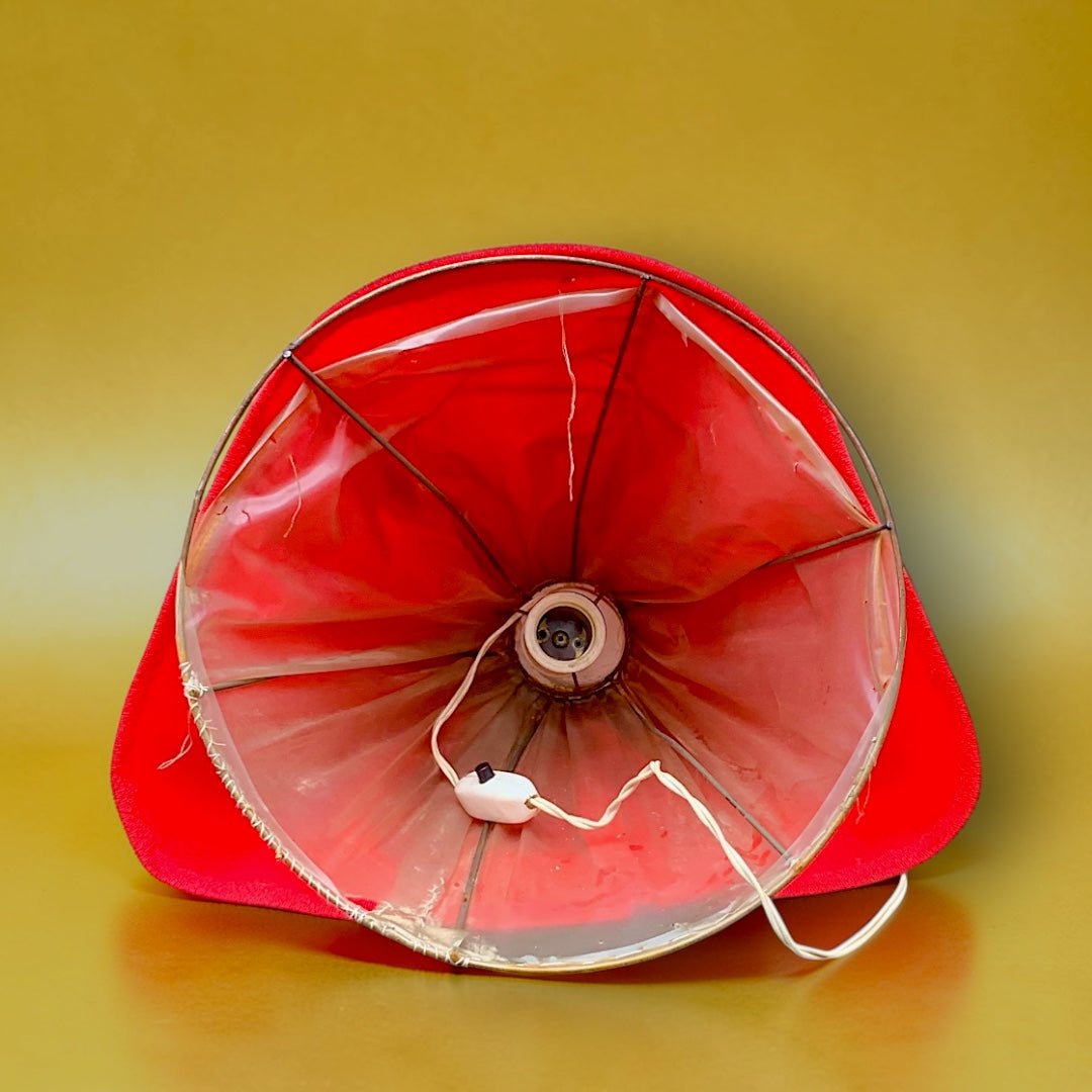 Lady Lamp vintage en plâtre polychrome – lampe poupée à jupe abat-jour rouge – années 1950