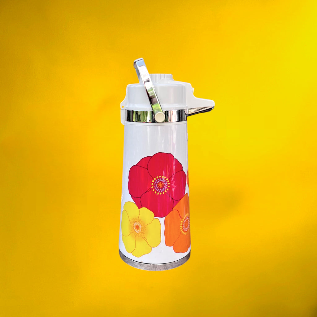 Thermos Japonais à Pompe Chaud Froid Décor Floral Pop 1,9 L - Années 70