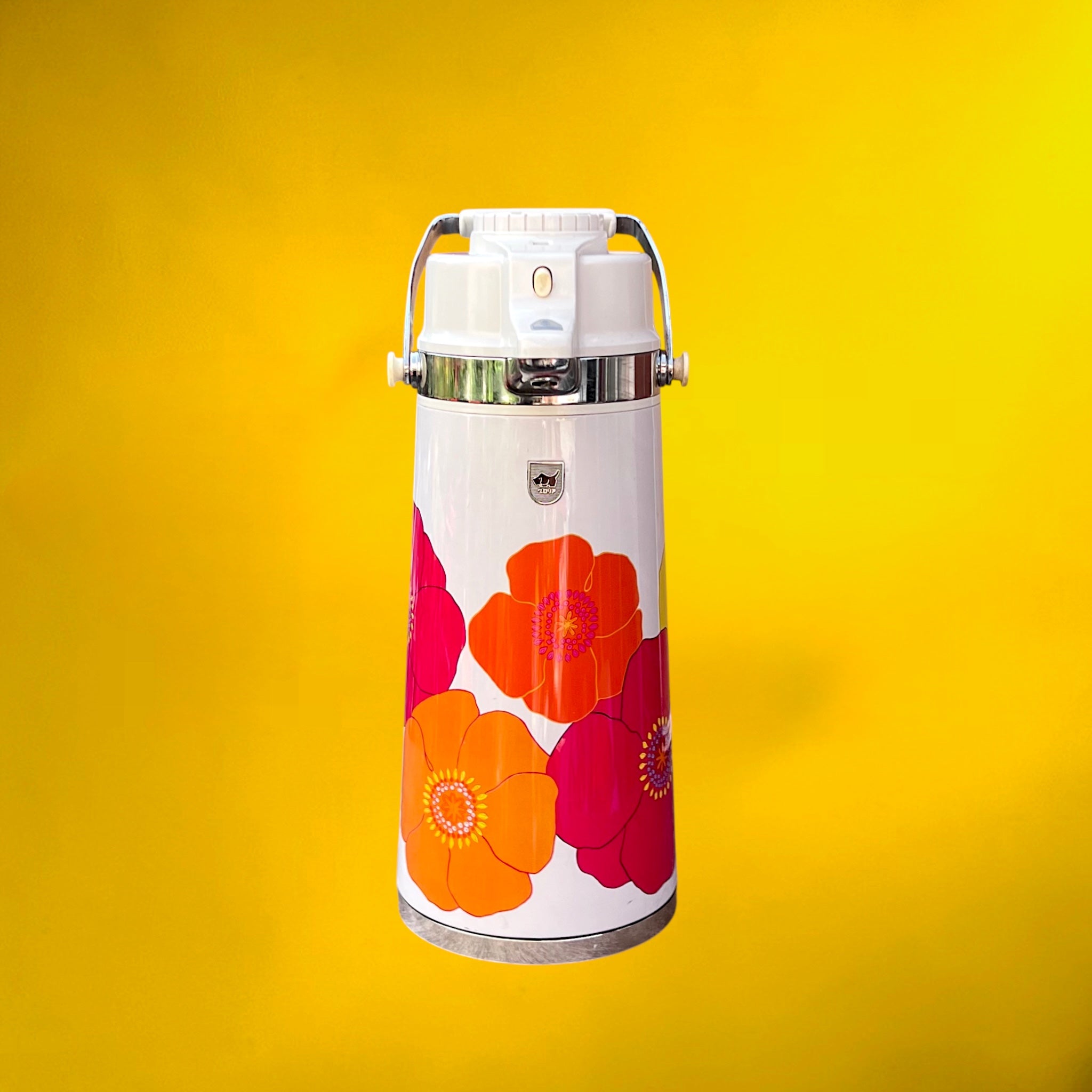 Thermos Japonais à Pompe Chaud Froid Décor Floral Pop 1,9 L - Années 70