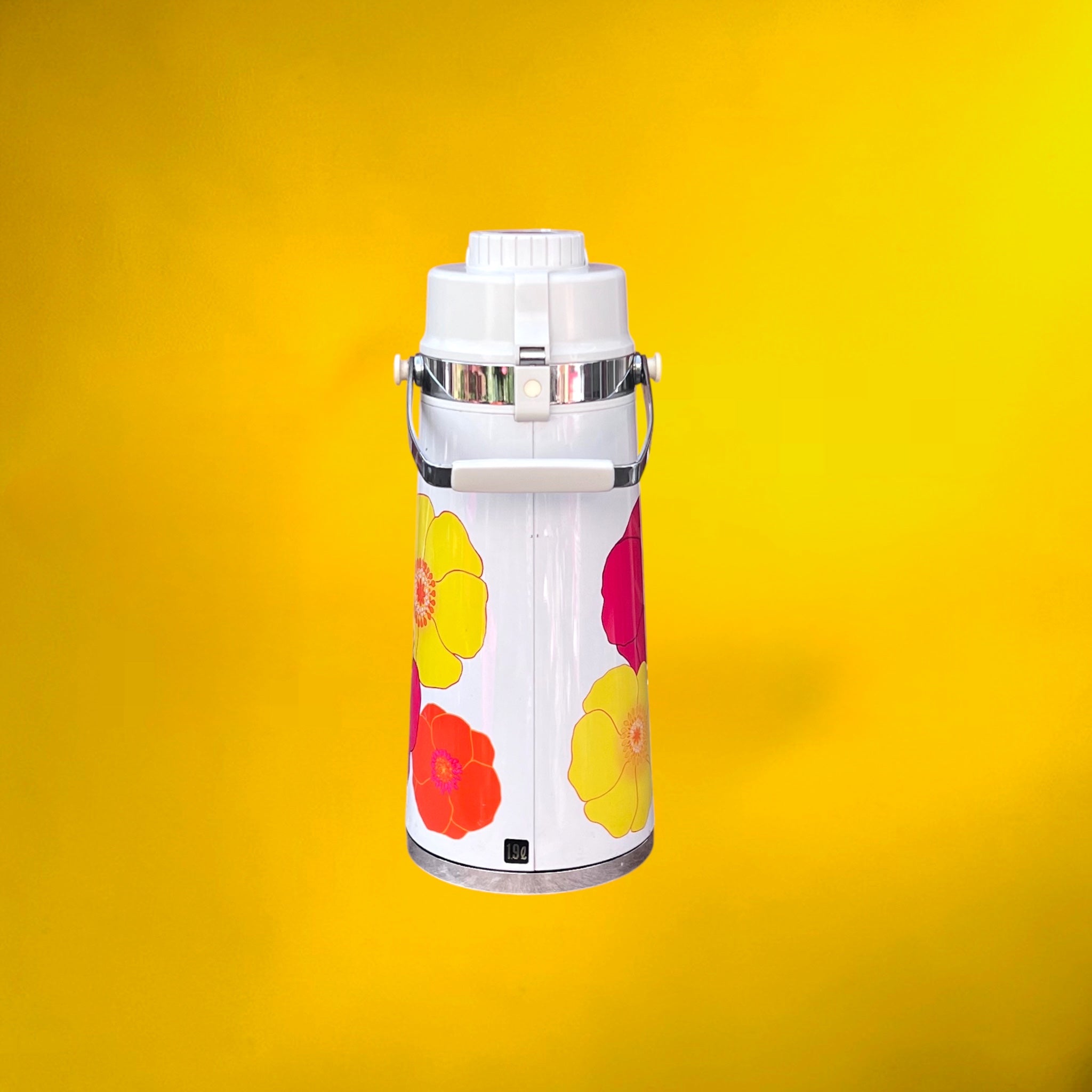 Thermos Japonais à Pompe Chaud Froid Décor Floral Pop 1,9 L - Années 70