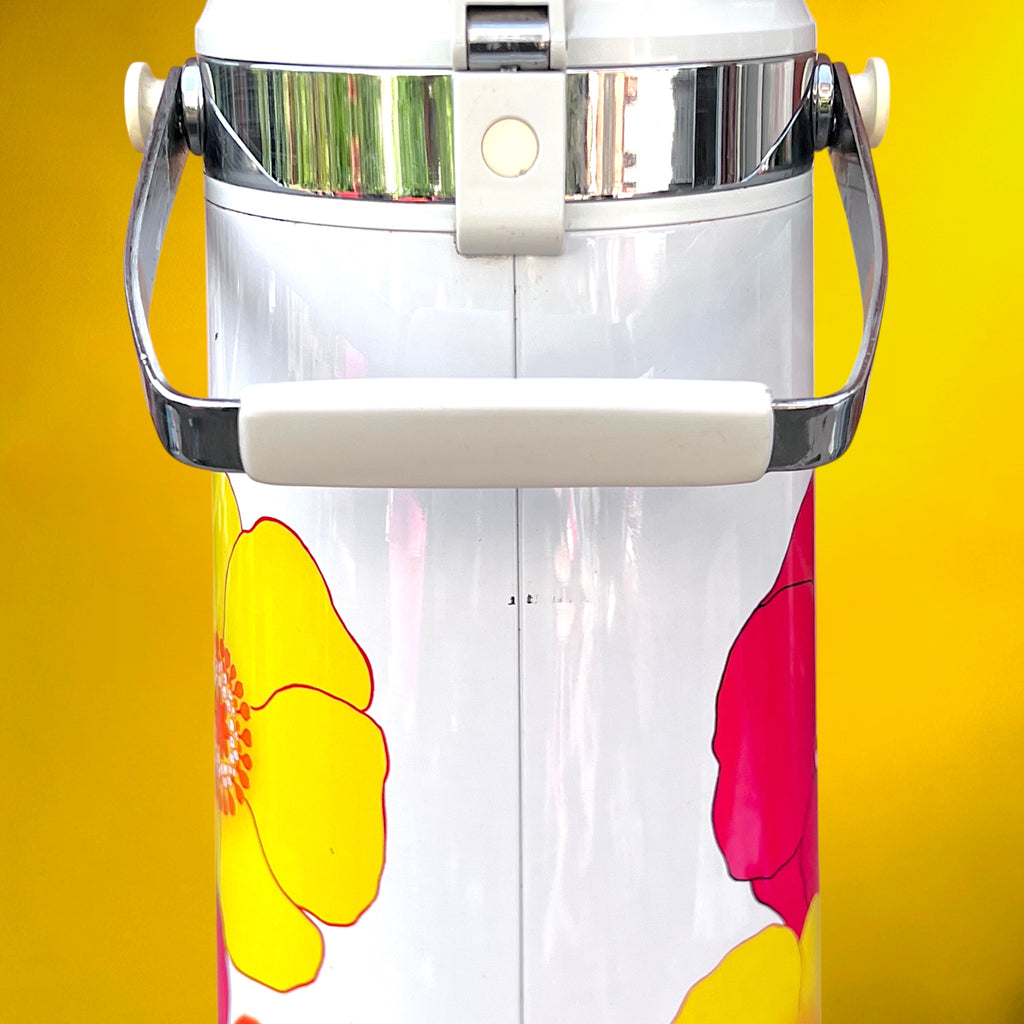 Thermos Japonais à Pompe Chaud Froid Décor Floral Pop 1,9 L - Années 70