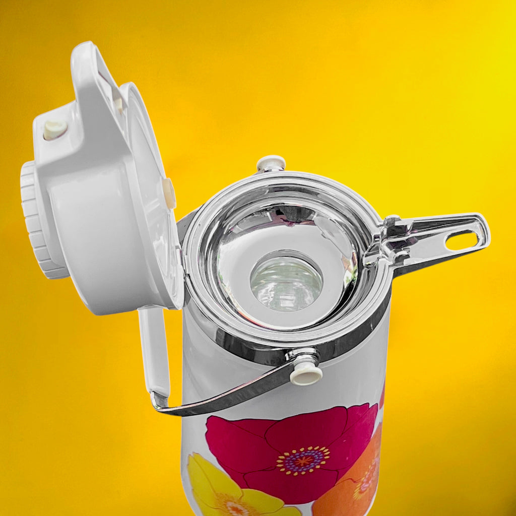 Thermos Japonais à Pompe Chaud Froid Décor Floral Pop 1,9 L - Années 70