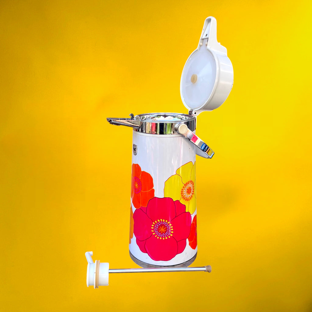 Thermos Japonais à Pompe Chaud Froid Décor Floral Pop 1,9 L - Années 70