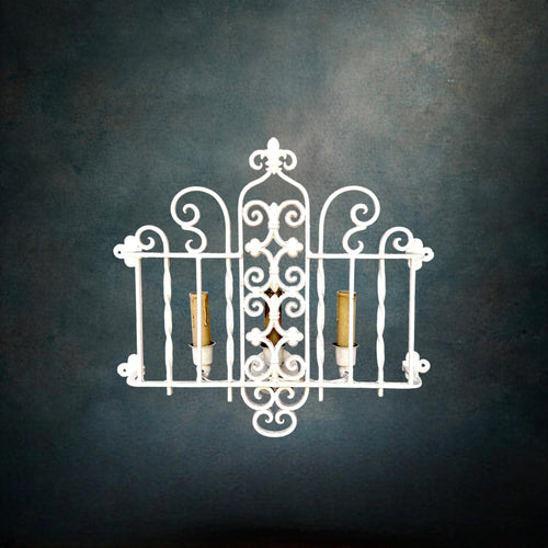 applique-murale-fer-forge-blanc-fleur-lys-triple-annees-50-60