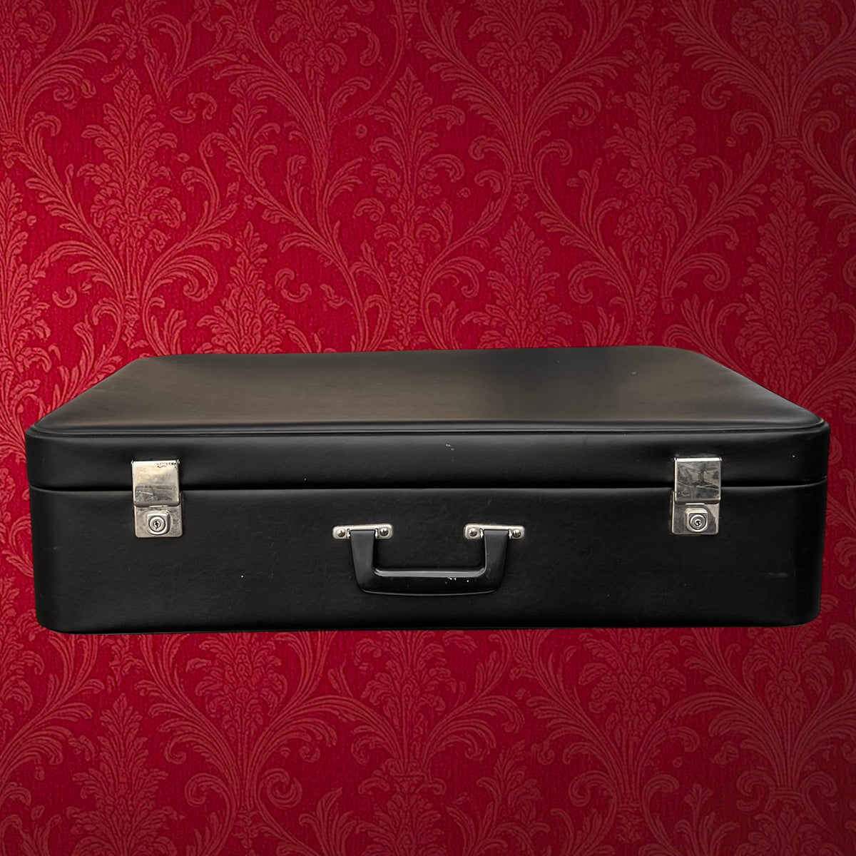 Grande Valise Noire en Skaï à Doublure Verte – Années 60-70
