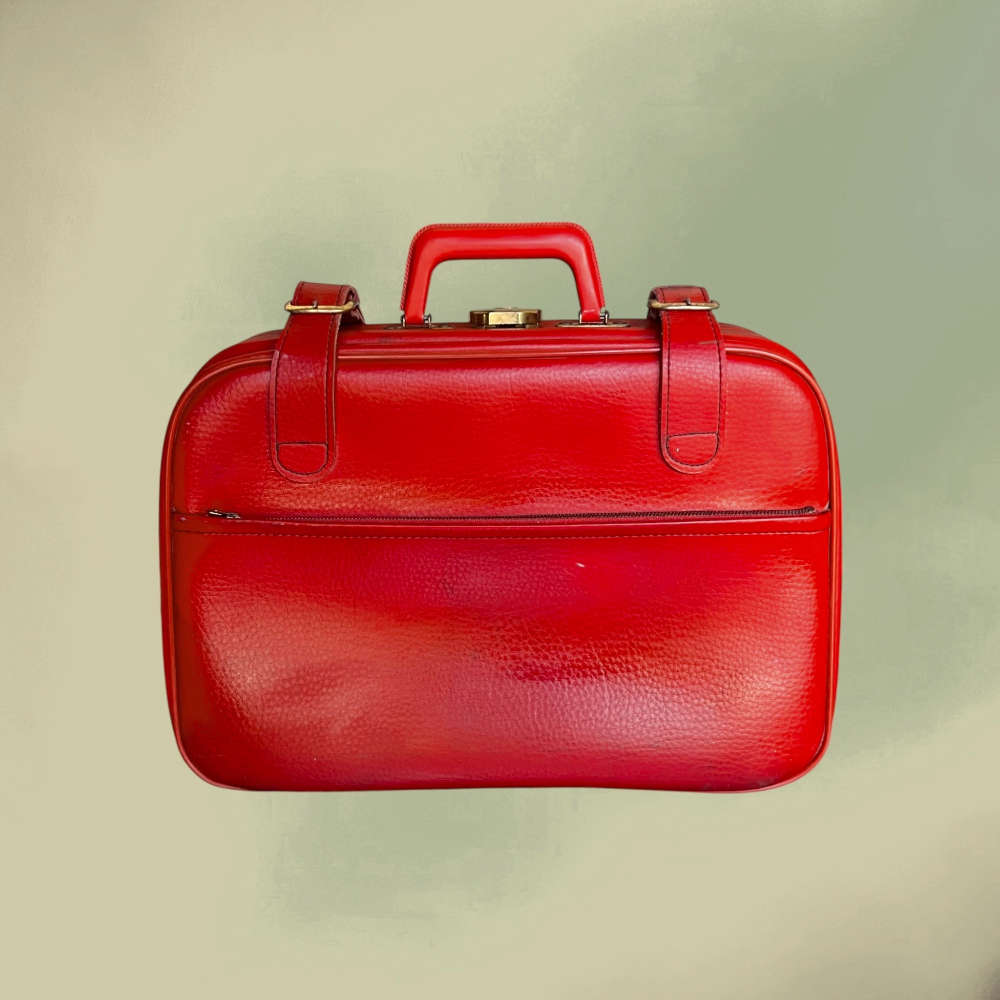 Petite Valise en Skaï Rouge Fermoir Métal Doré Années 60