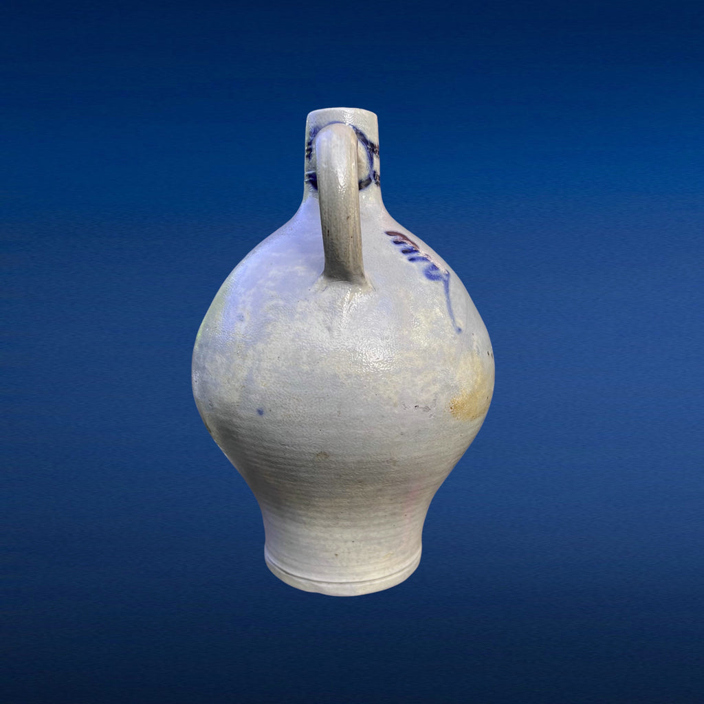 Cruche en Grès de Betschdorf Décor Floral Bleu Alsace Années 1900–1930