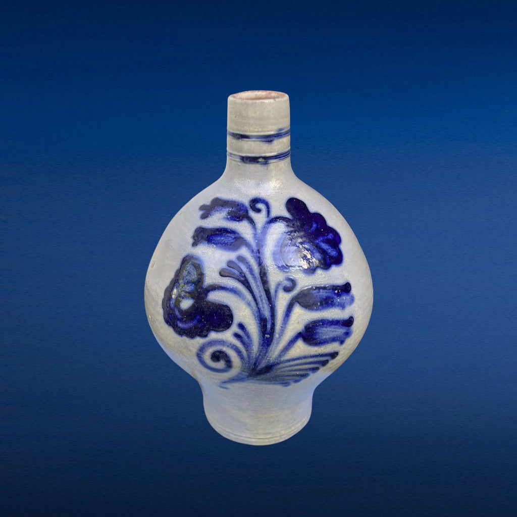Cruche en Grès de Betschdorf Décor Floral Bleu Alsace Années 1900–1930