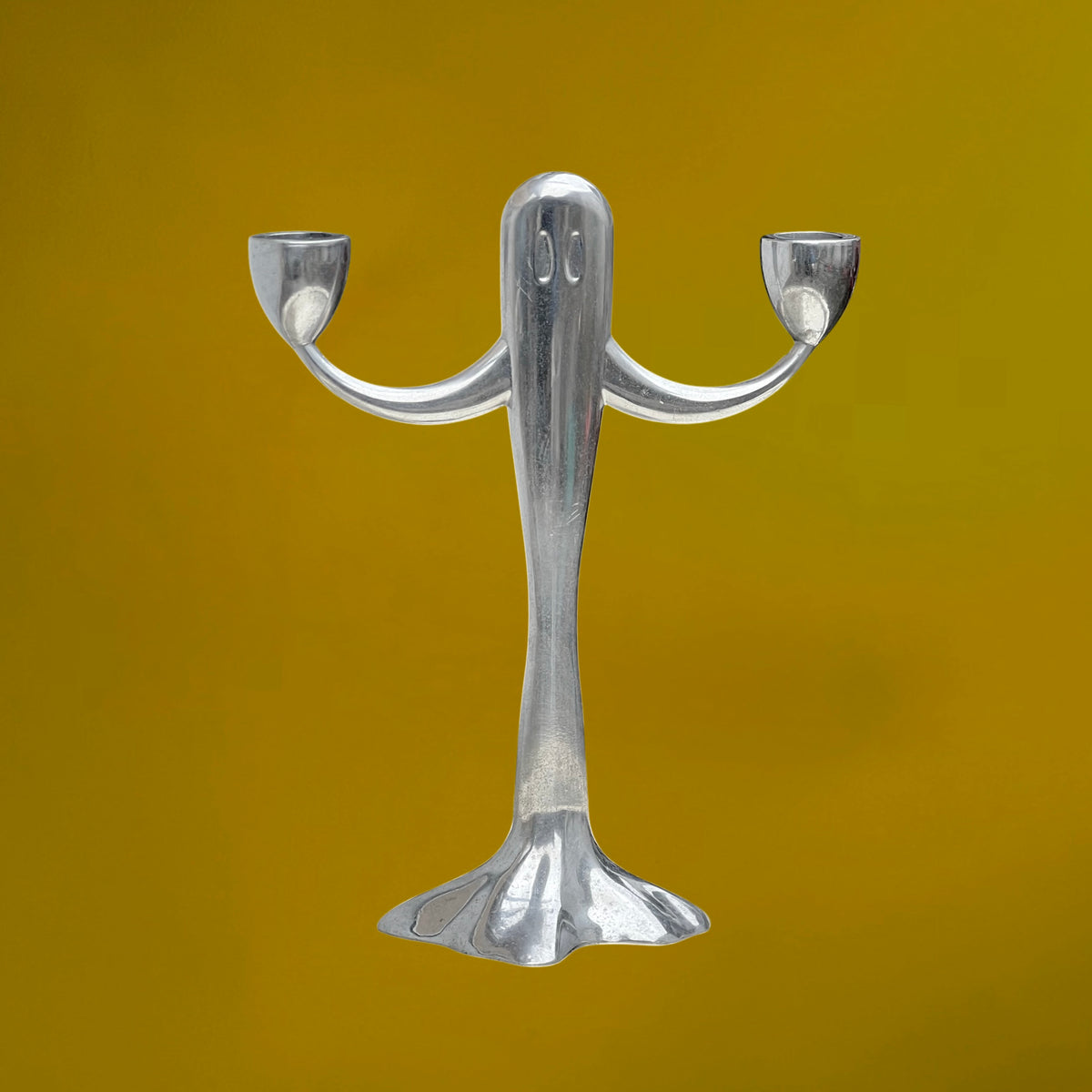Bougeoir Anthropomorphe à Deux Feux en Aluminium Poli – Bougeoir Fantôme - Années 90