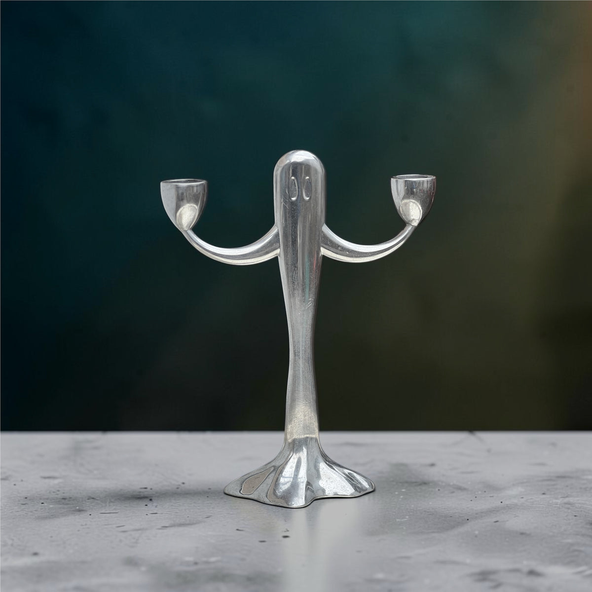 Bougeoir Anthropomorphe à Deux Feux en Aluminium Poli – Bougeoir Fantôme - Années 90