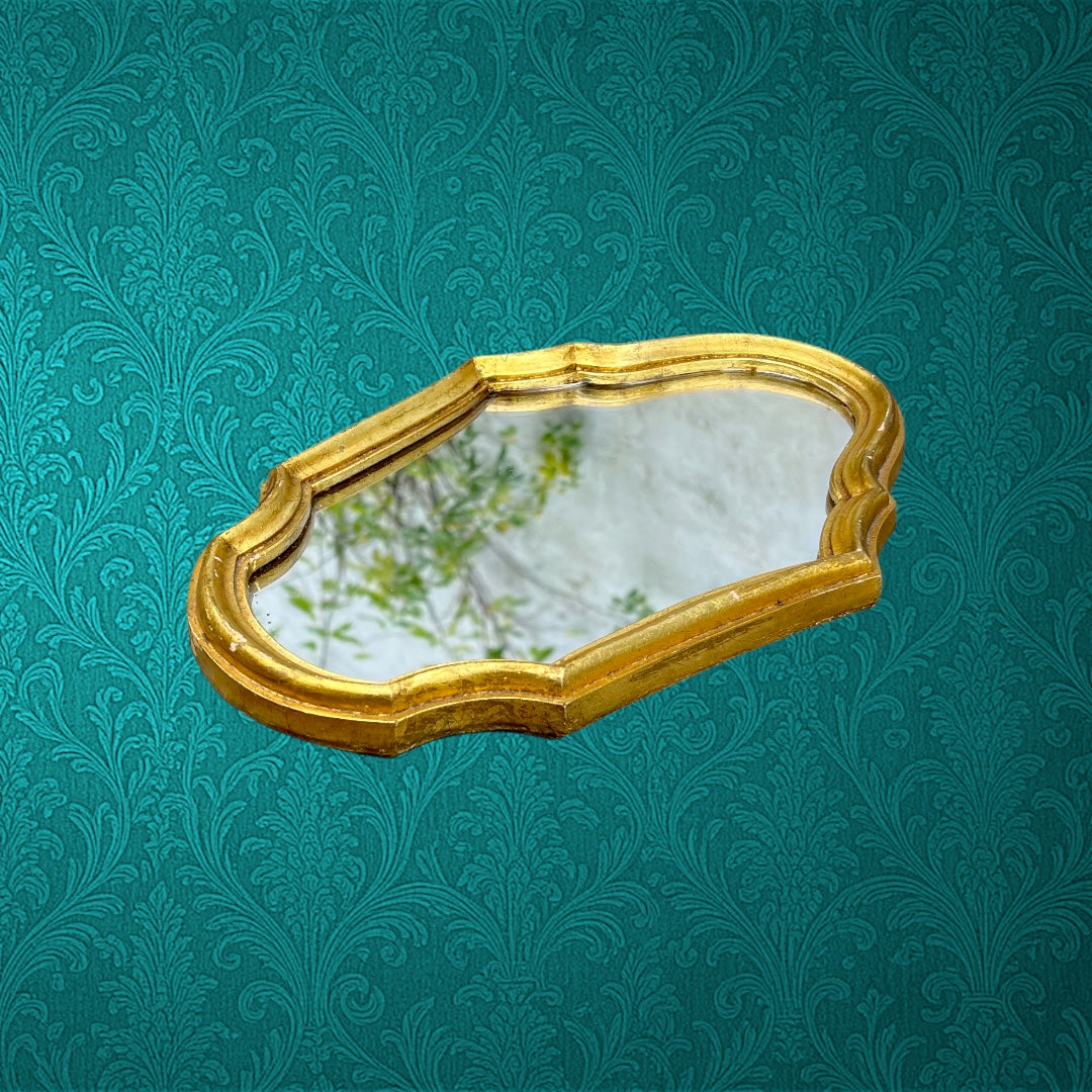 Petit Miroir Mural en Résine Dorée – Années 1960