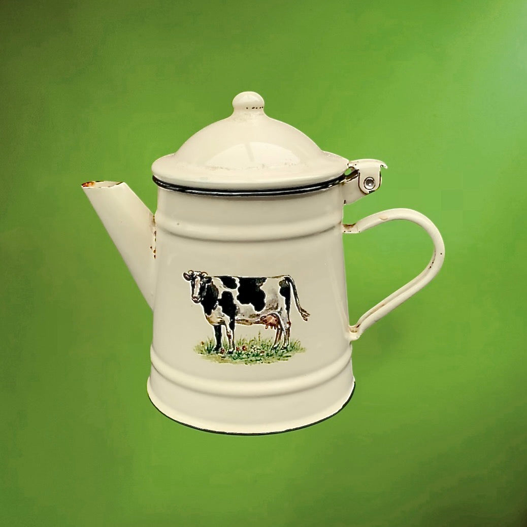 cafetière-emaillee-blanc-creme-vache-campagne-vint