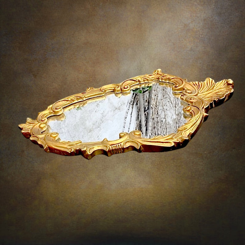 Ancien Miroir Mural en Plâtre Doré de Style Rococo – Déposé VDE – Milieu du XXe siècle