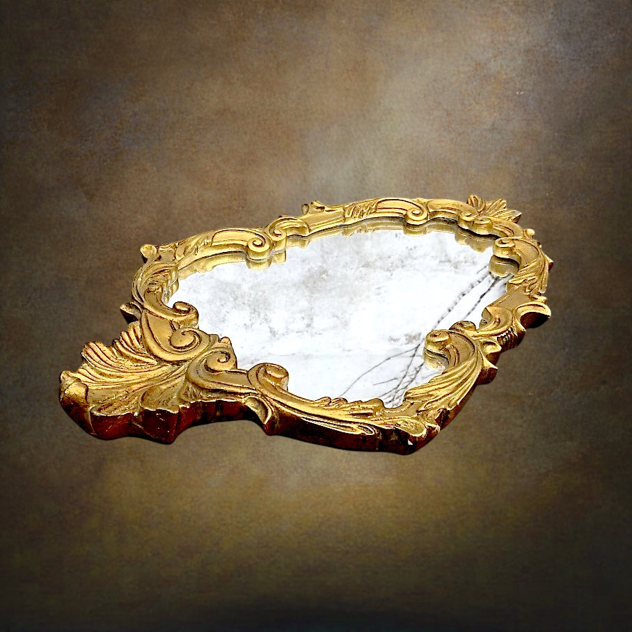 Ancien Miroir Mural en Plâtre Doré de Style Rococo – Déposé VDE – Milieu du XXe siècle