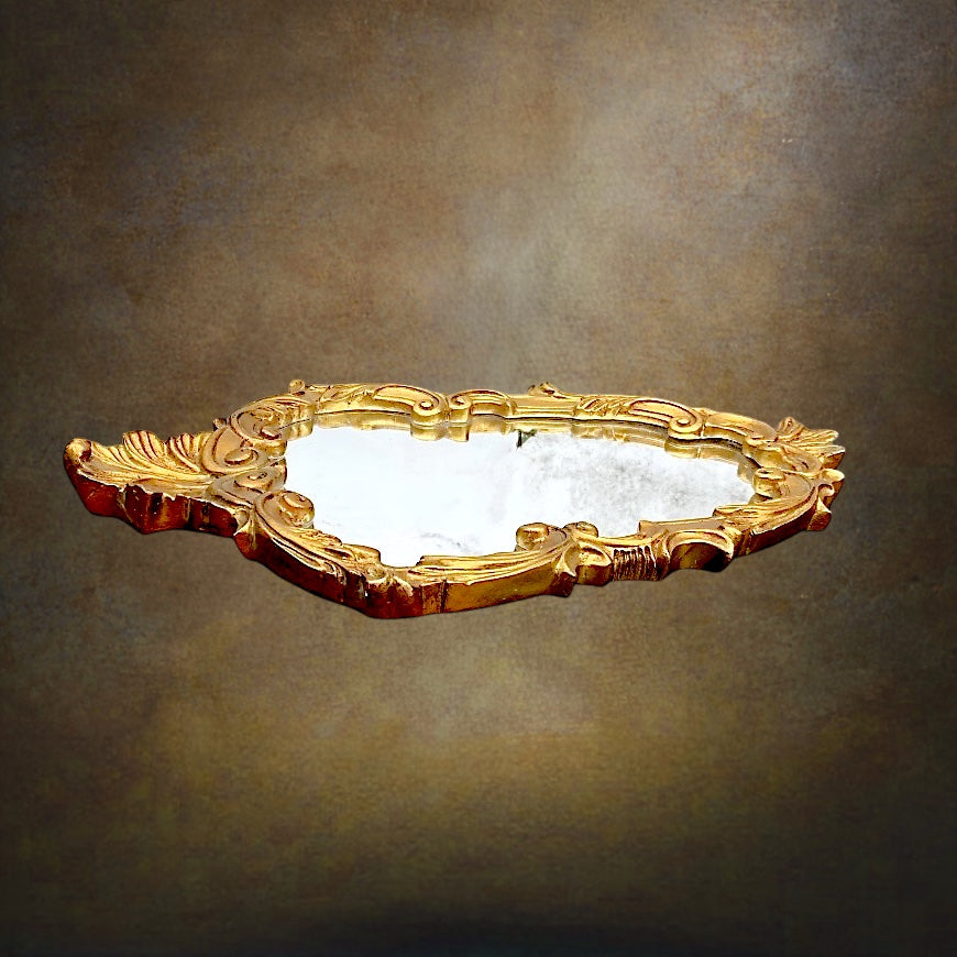 Ancien Miroir Mural en Plâtre Doré de Style Rococo – Déposé VDE – Milieu du XXe siècle
