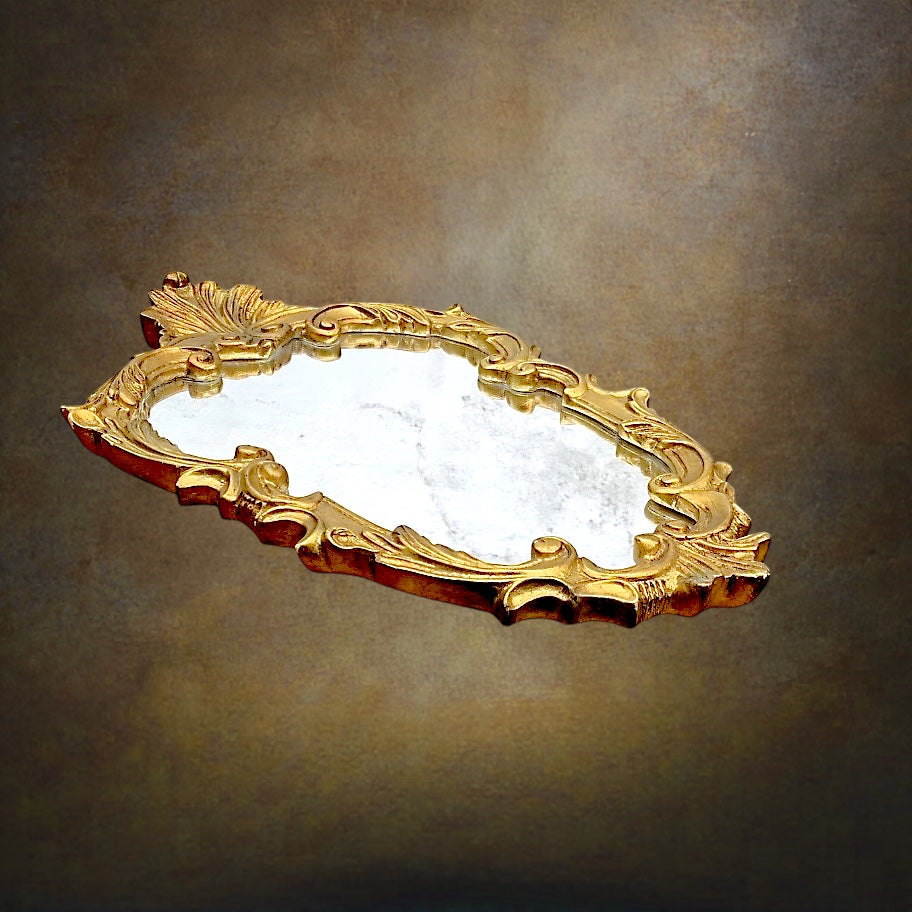 Ancien Miroir Mural en Plâtre Doré de Style Rococo – Déposé VDE – Milieu du XXe siècle