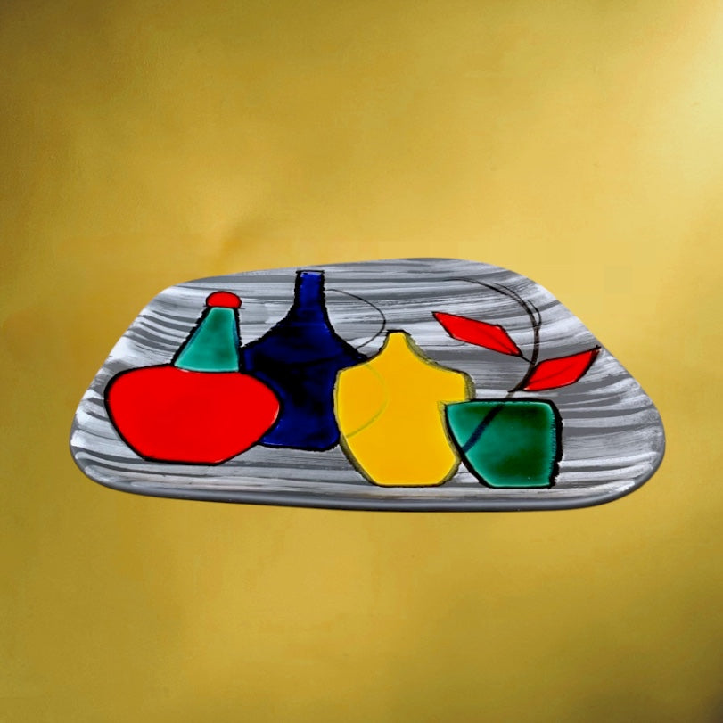 Plaque Murale en Céramique Émaillée à Décor de Nature Morte Moderniste - Années 50-60