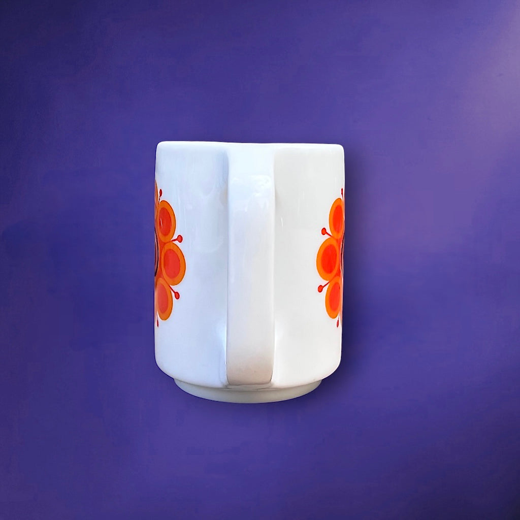Pot à Lait Thomas Rosenthal TC100 en Céramique Blanche Fleur Orange et Bleu -  Années 70