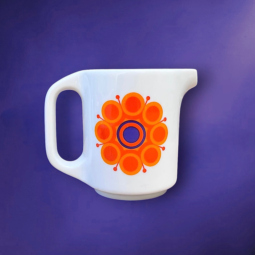 Pot à Lait Thomas Rosenthal TC100 en Céramique Blanche Fleur Orange et Bleu -  Années 70