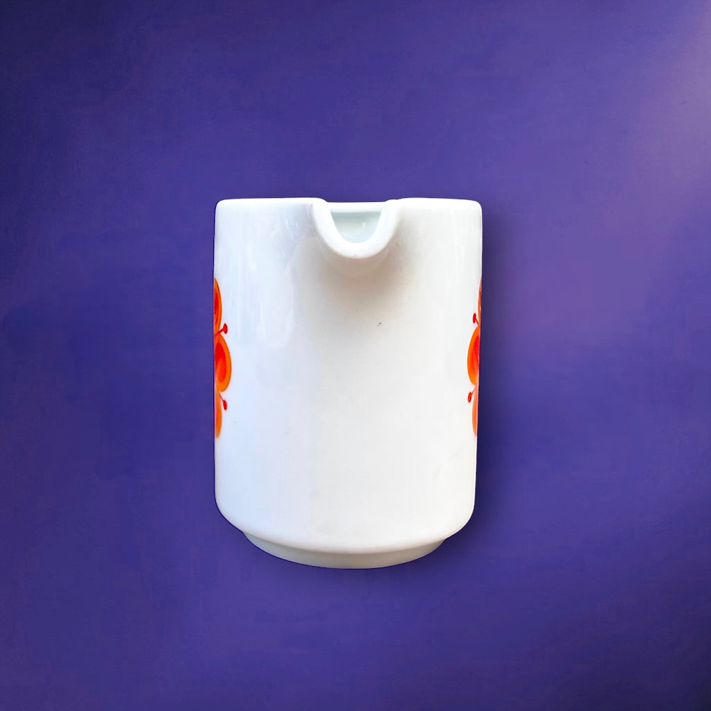 Pot à Lait Thomas Rosenthal TC100 en Céramique Blanche Fleur Orange et Bleu -  Années 70