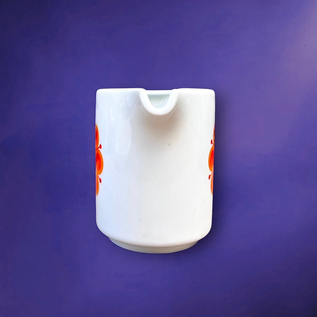 Pot à Lait Thomas Rosenthal TC100 en Céramique Blanche Fleur Orange et Bleu -  Années 70