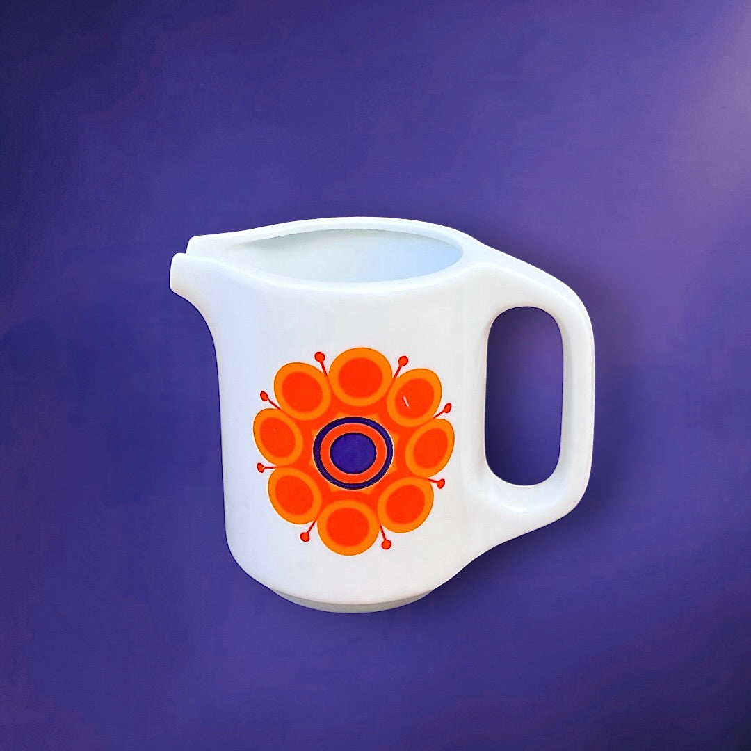 Pot à Lait Thomas Rosenthal TC100 en Céramique Blanche Fleur Orange et Bleu -  Années 70