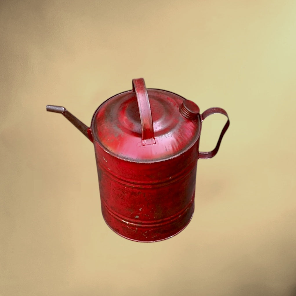 Ancien Bidon À Huile Standard En Métal Rouge – Années 40-50