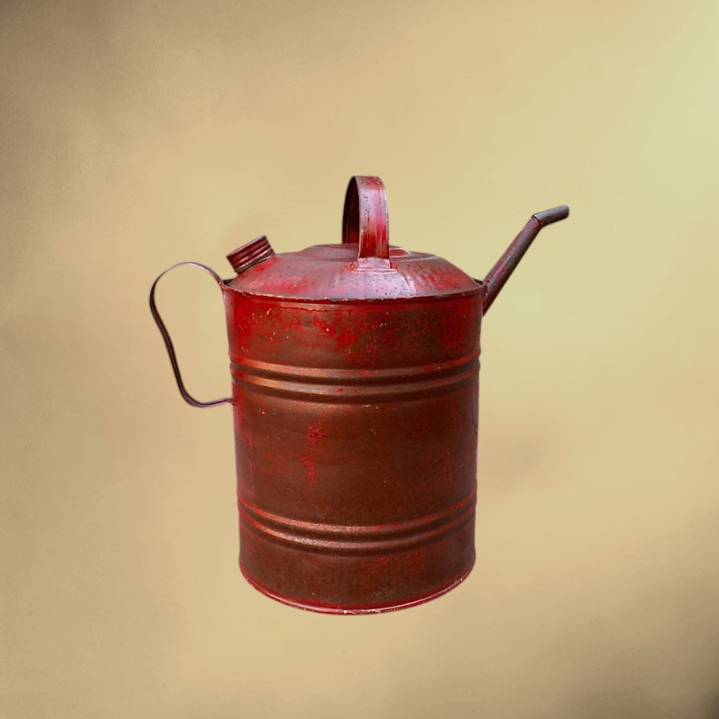 Ancien Bidon À Huile Standard En Métal Rouge – Années 40-50