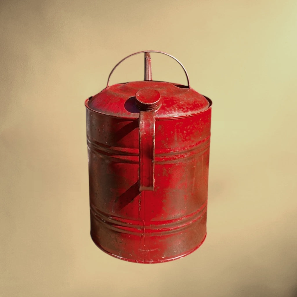 Ancien Bidon À Huile Standard En Métal Rouge – Années 40-50