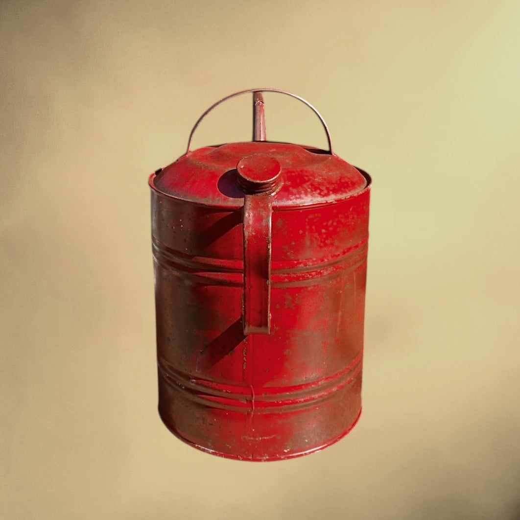 Ancien Bidon À Huile Standard En Métal Rouge – Années 40-50