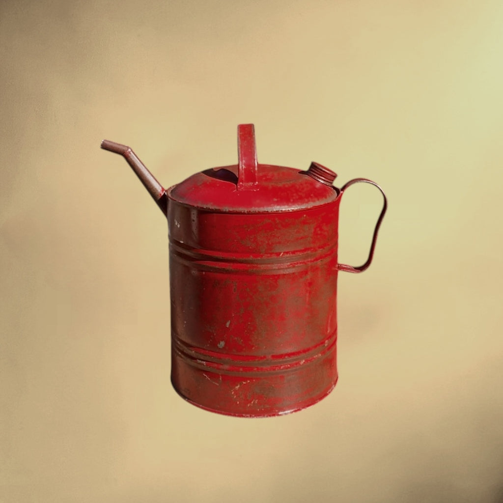 Ancien Bidon À Huile Standard En Métal Rouge – Années 40-50