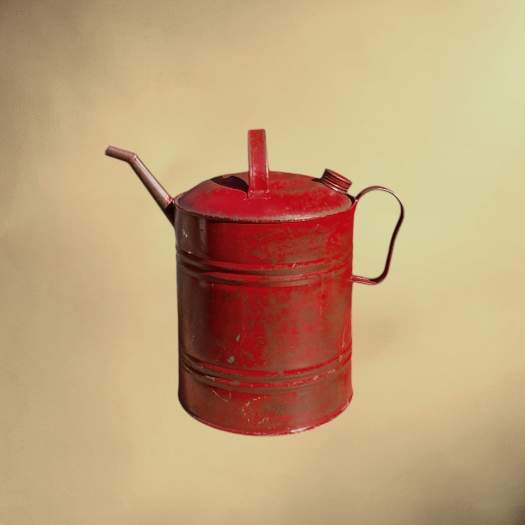 Ancien Bidon À Huile Standard En Métal Rouge – Années 40-50