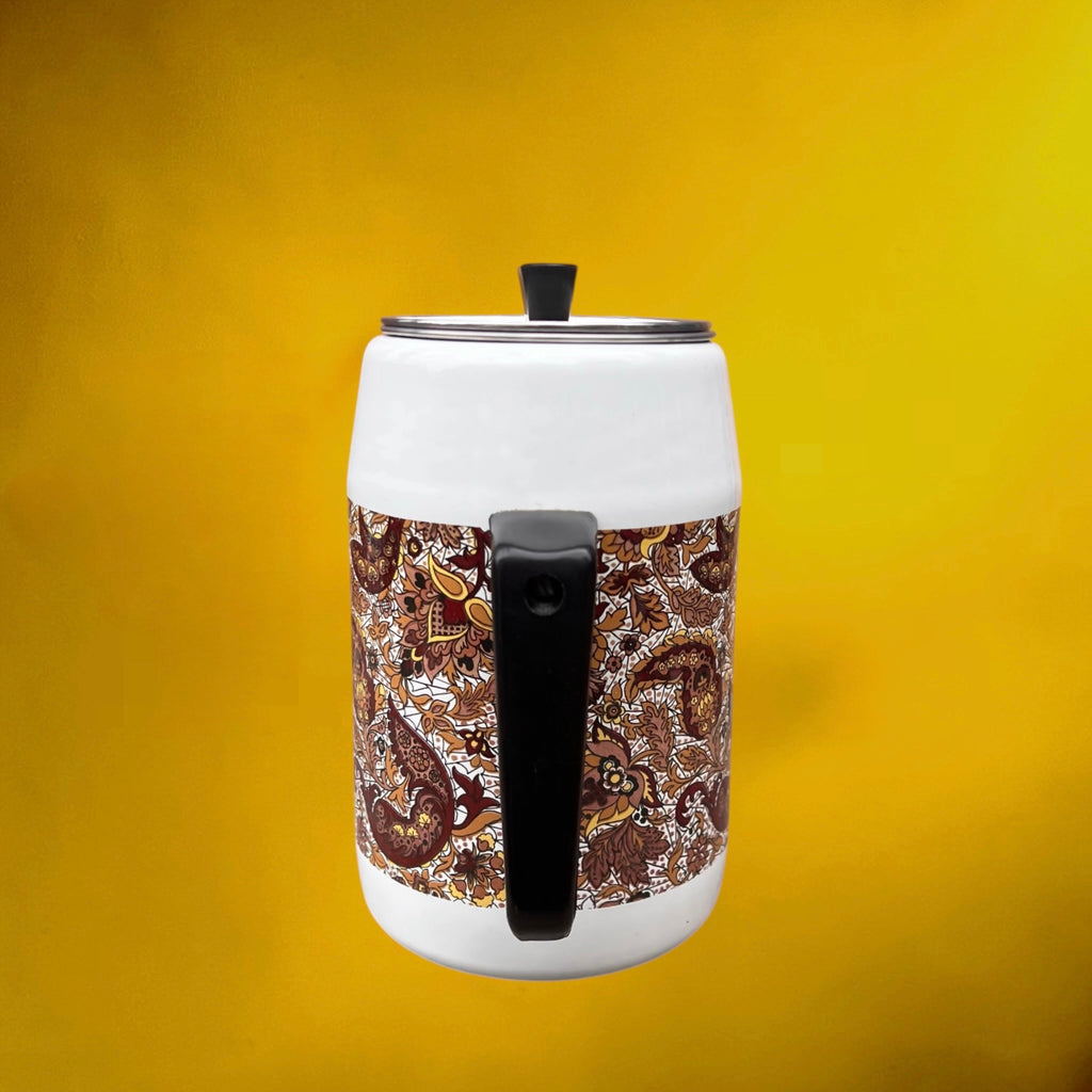 Cafetière Émaillée à Décor Cachemire Filtre Inox et Bakélite – Années 70