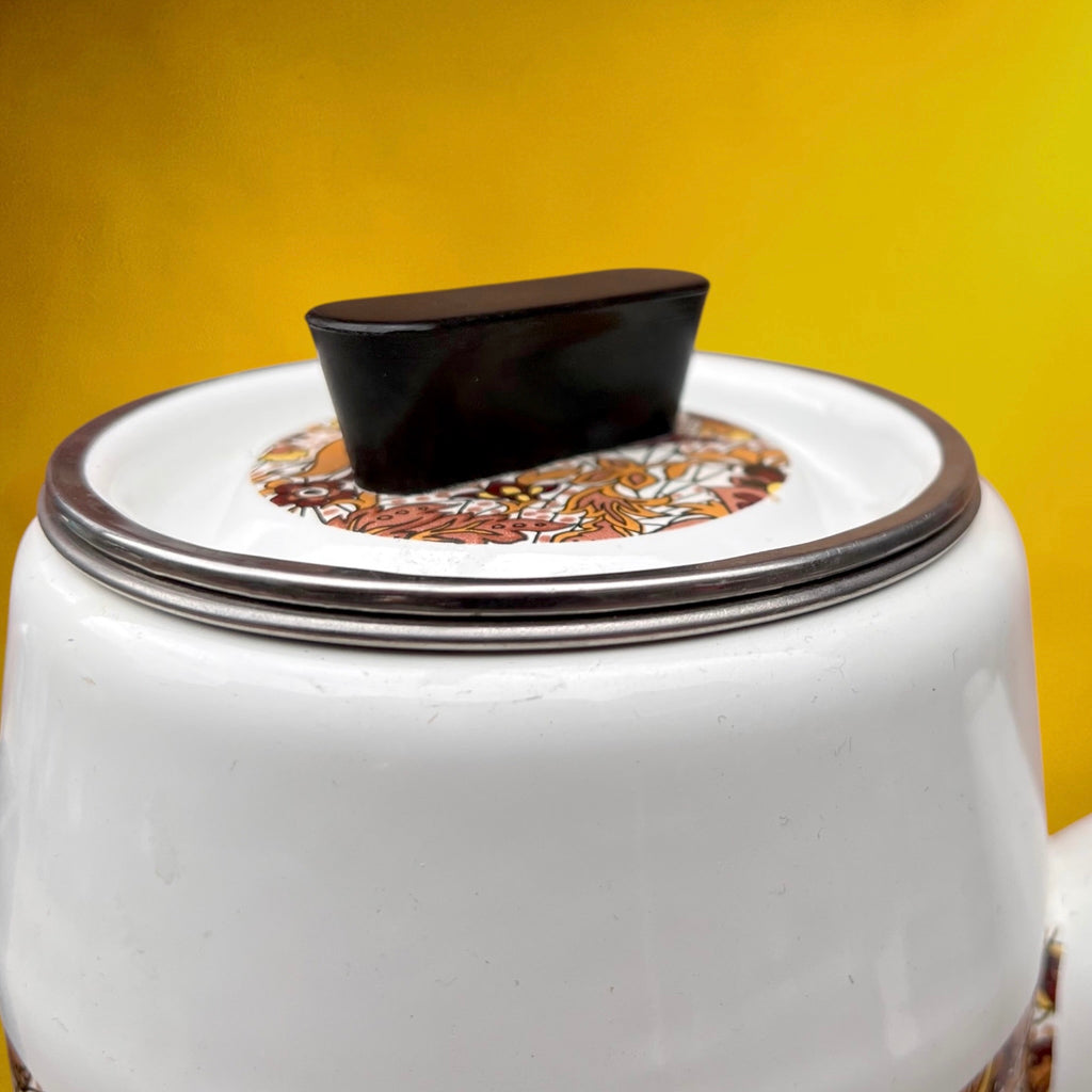 Cafetière Émaillée à Décor Cachemire Filtre Inox et Bakélite – Années 70