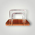 Porte-courrier moderniste en verre rose et métal chromé – années 1960