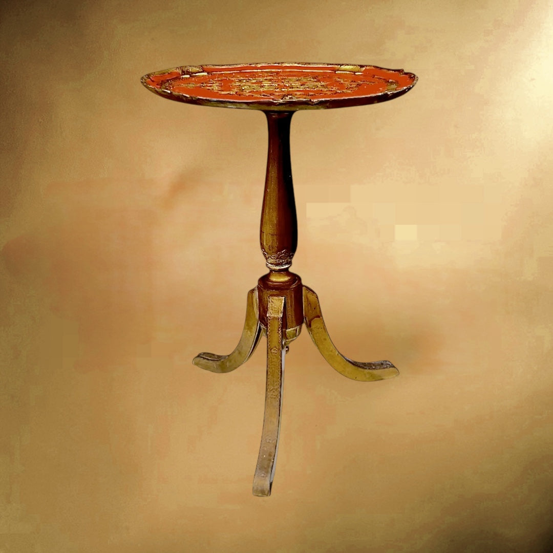Table d’appoint florentine vintage rouge et or – Italie mid-century