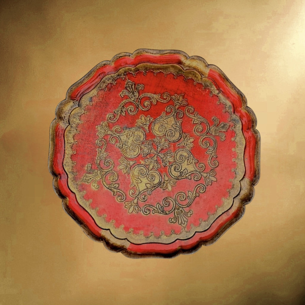 Table d’appoint florentine vintage rouge et or – Italie mid-century