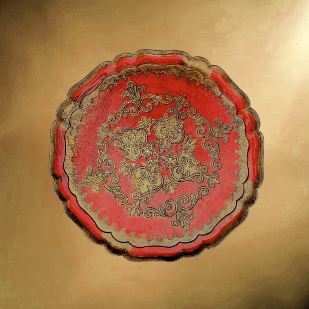 Table d’appoint florentine vintage rouge et or – Italie mid-century