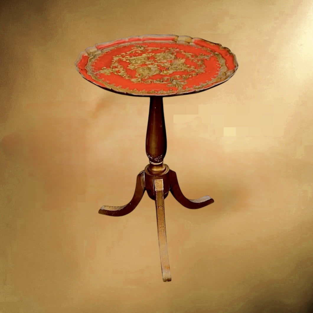 Table d’appoint florentine vintage rouge et or – Italie mid-century