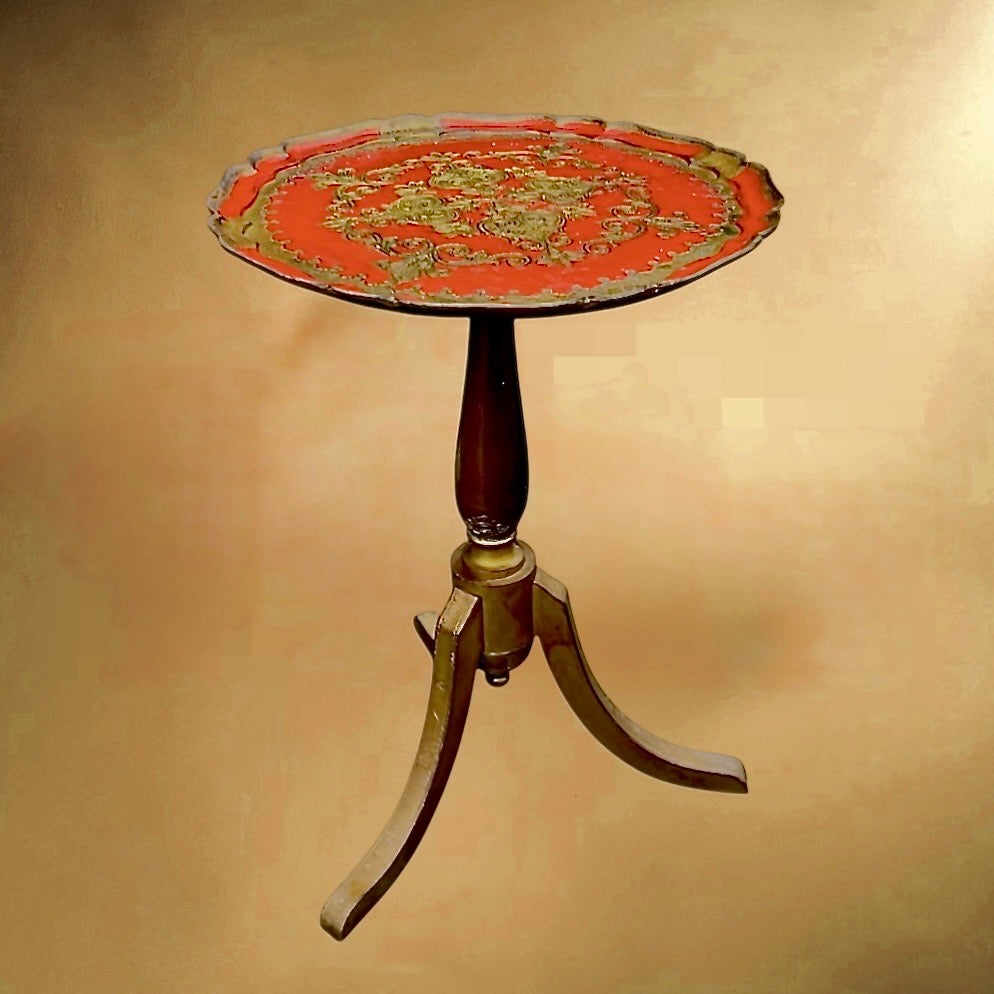 Table d’appoint florentine vintage rouge et or – Italie mid-century