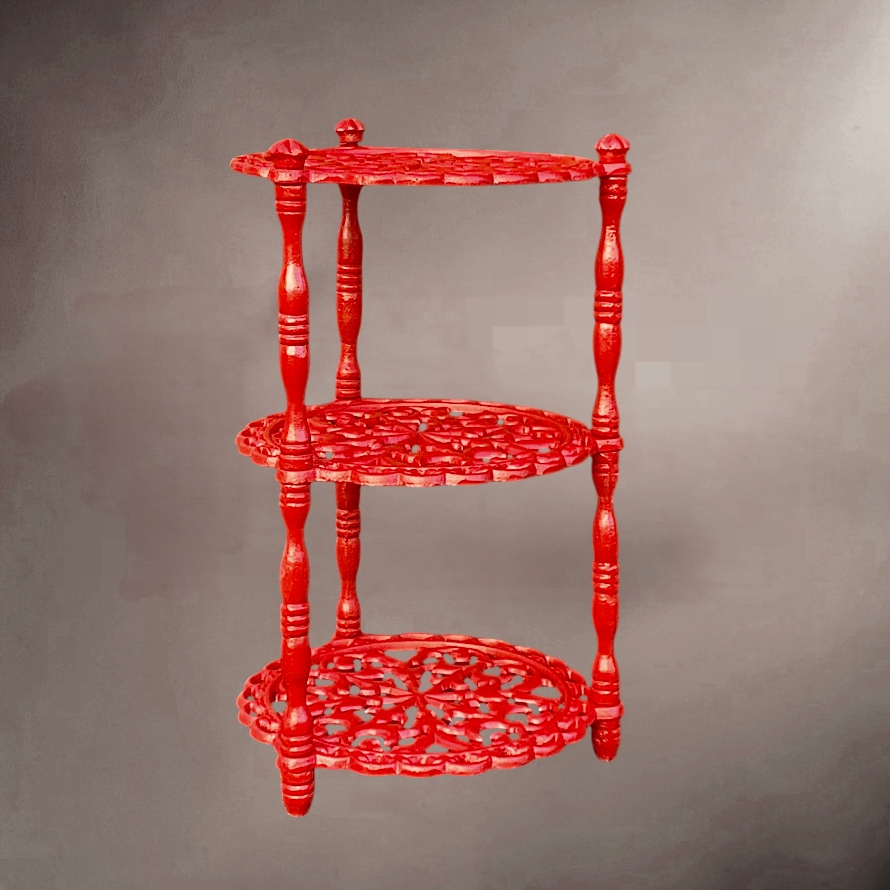 Porte-plantes vintage en fonte rouge années 60 | Tripode décoratif