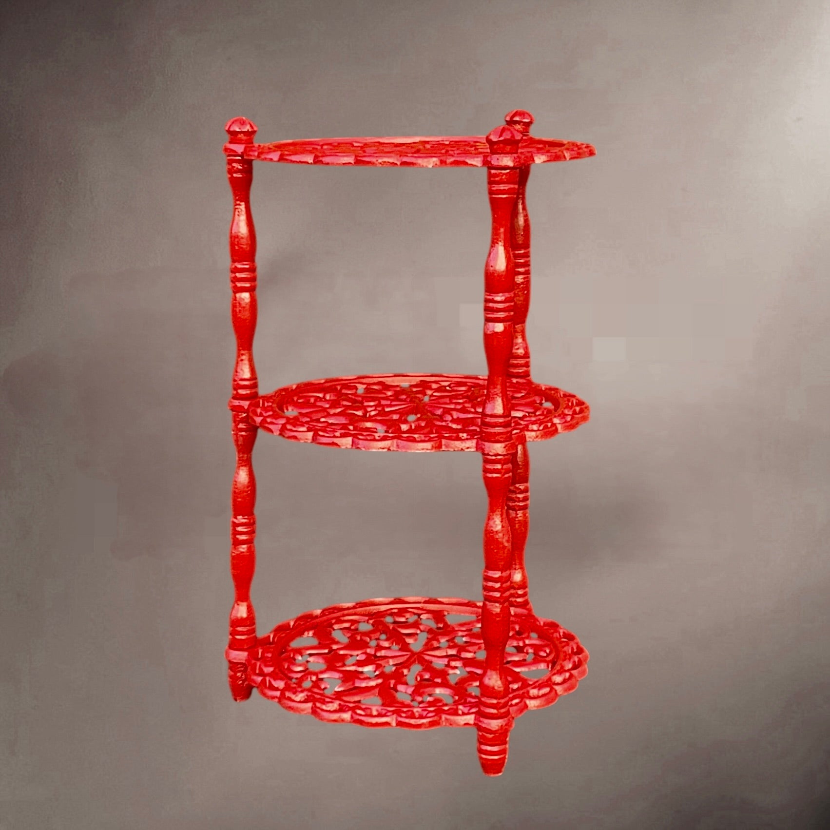 Porte-plantes vintage en fonte rouge années 60 | Tripode décoratif