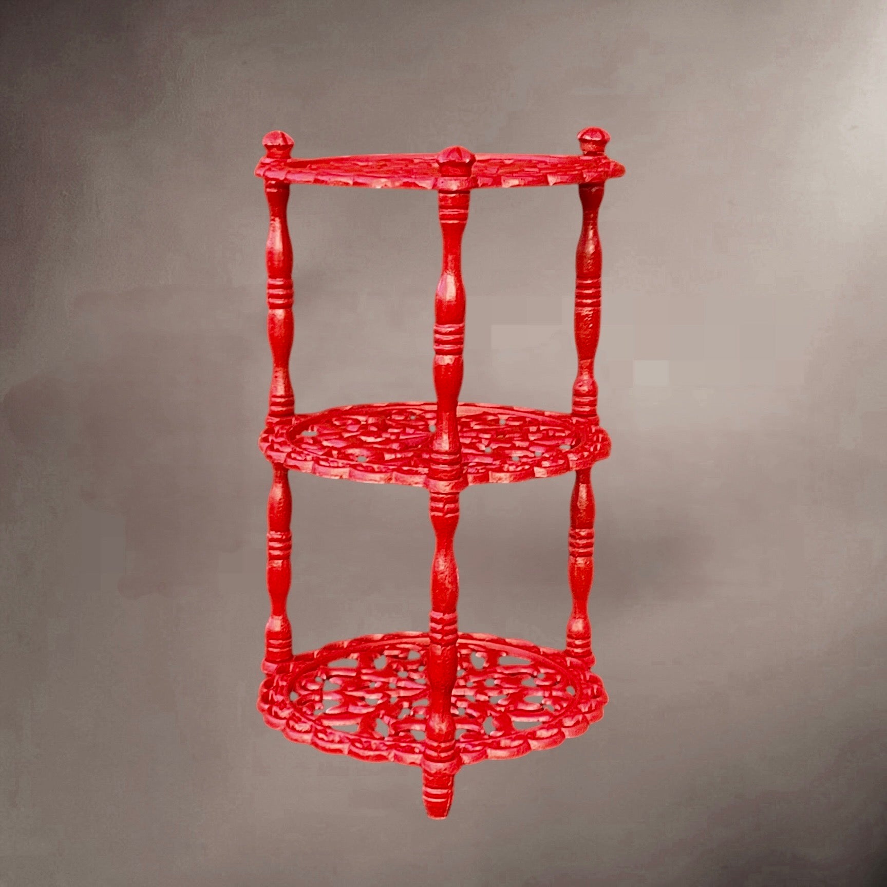 Porte-plantes tripode en fonte rouge vintage années 60