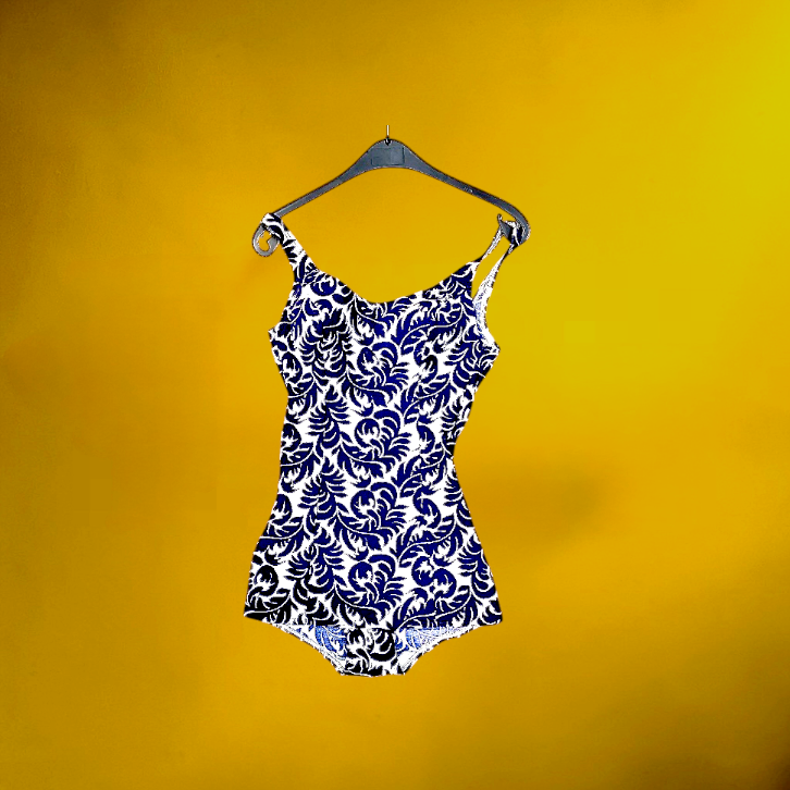 Maillot de Bain Vintage Une Pièce Bleu et Blanc Made in Italy Années 60