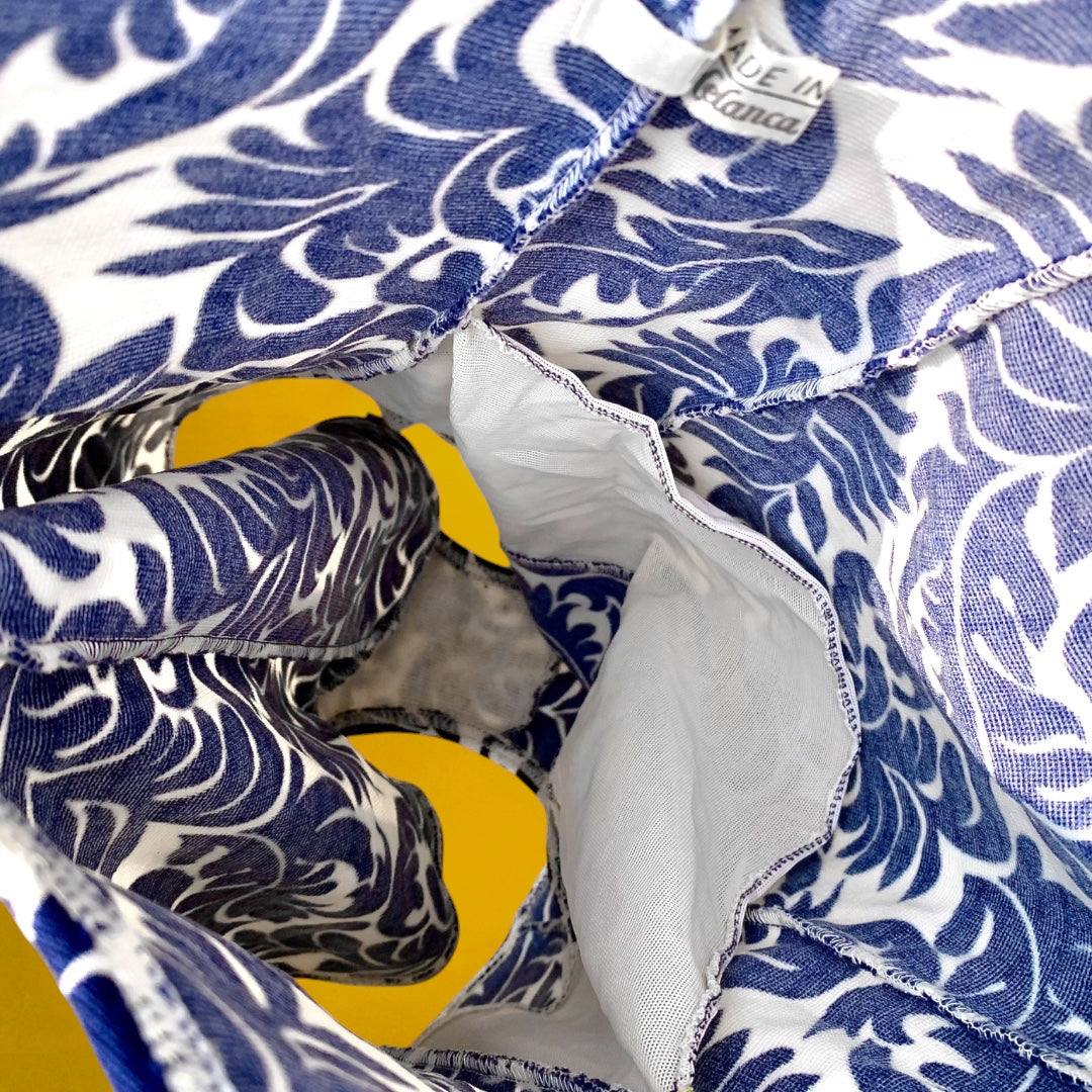 Maillot de Bain Vintage Une Pièce Bleu et Blanc Motif Baroque – Made in Italy Années 60