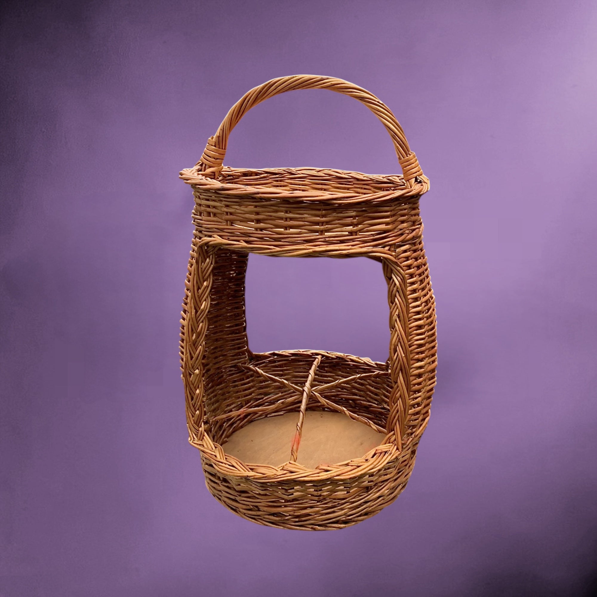 Panier porte bouteilles vintage en osier – porte six bouteilles avec porte verres