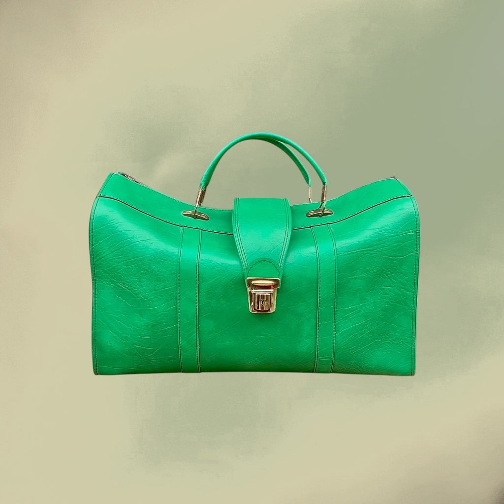 Grand Sac de Voyage Skaï Vert Années 60 70
