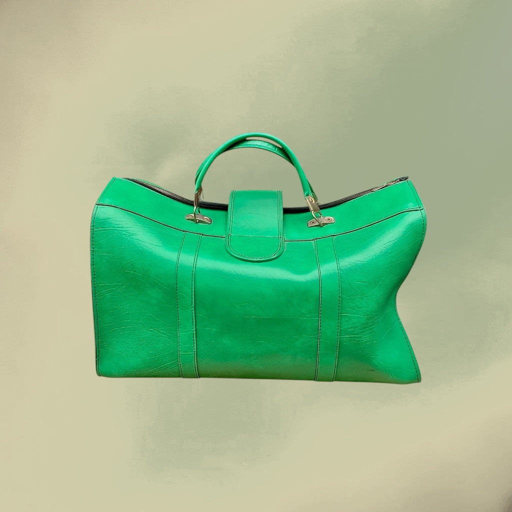 Sac de Voyage en Skaï Vert Lumineux – Années 60 70