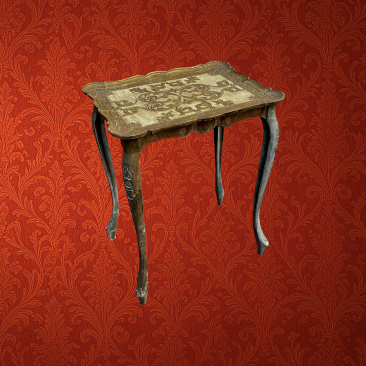 Table d’Appoint Florentine en Résine Moulée Décor Baroque - Années 70